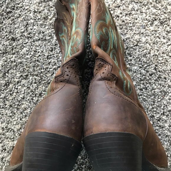 🤠Justin Durant Sorrel Apache/Turquoise Size 8 cowboy/cowgirl boot in GUC! - Picture 13 of 16